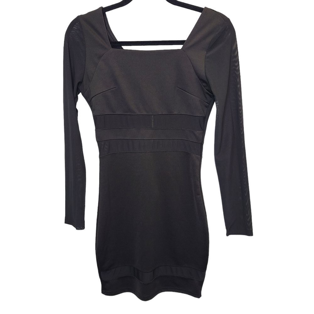 Charlotte Russe Black Long Sleeve Bodycon Sheer Cutout Mini Dress M